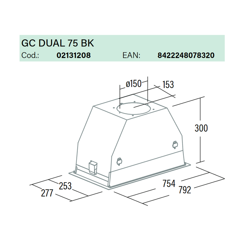 CATA GC DUAL 75 WH LED Kürtőbe építhető páraelszívó
