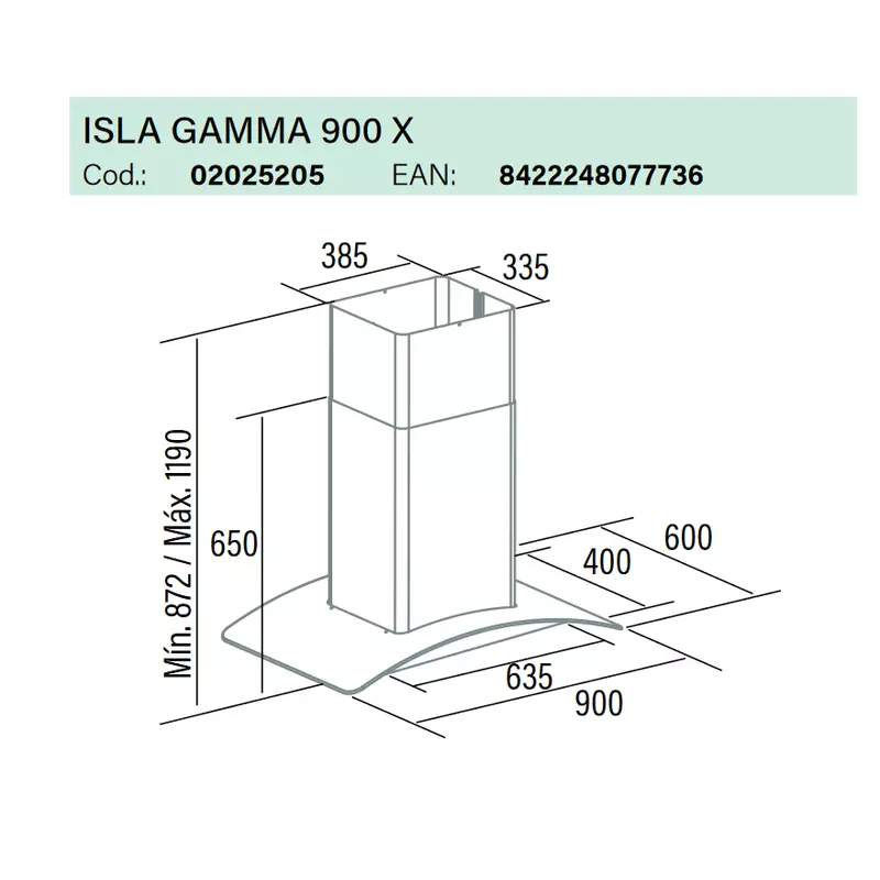 Cata ISLA GAMMA GLASS/X LED sziget páraelszívó inox 90cm
