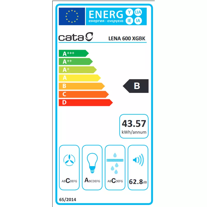 Cata Lena 600 XGBK fekete fali döntött páraelszívó + BK150ECO