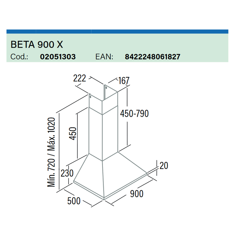 Cata BETA 900 inox LED fali páraelszívó 02051303