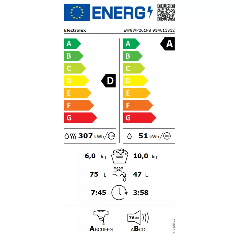 Electrolux EW8WP261PB UniversalDose mosó-szárítógép, 10/6 kg, 1600 f/p., WIFI, gőzprogram, ökoinverter motor