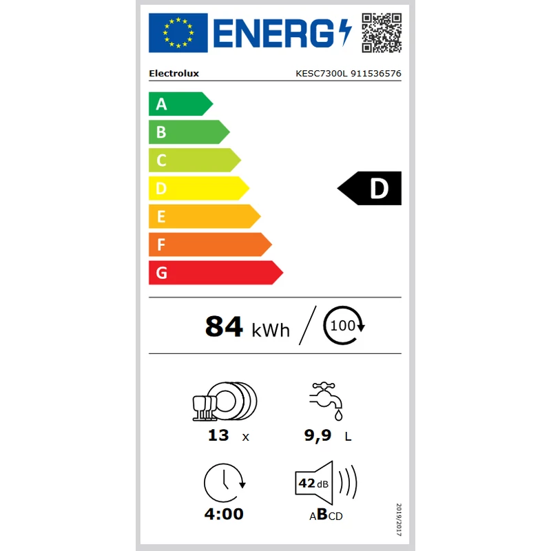 Electrolux KESC7300L Beépíthető mosogatógép, 13 teríték, Quickselect kezelőpanel, AirDry, 8 program