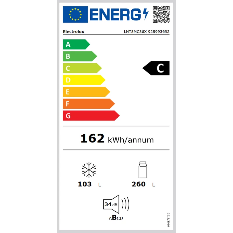 Electrolux LNT8MC36X CustomFlex kombinált hűtőszekrény, WiFi, NoFrost, 201 cm