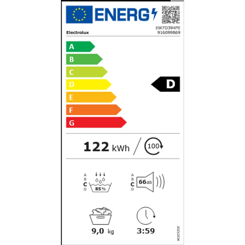 Electrolux EW7D394PE DelicateCare Hőszivattyús szárítógép, 9 kg