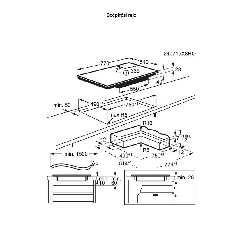 AEG TH85IH50IB SensePro beépíthető indukciós lap Hob2Hood 80cm