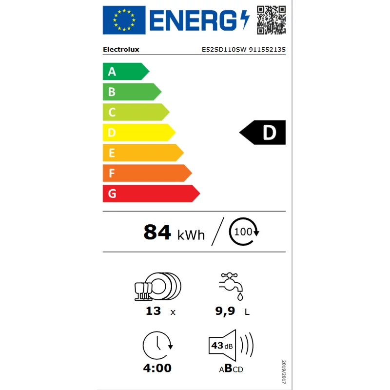 Electrolux E52SD110SW szabadonálló mosogatógép 60cm fehér