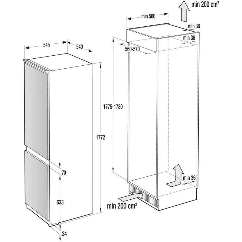 Gorenje NRKI4182P1 Beépíthető Kombinált Hűtőszekrény