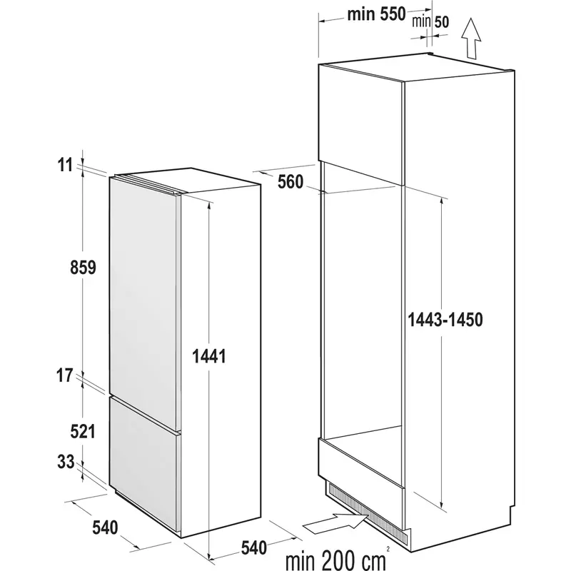 Gorenje RKI415EP1 beépíthető alulfagyasztós hűtő 144cm