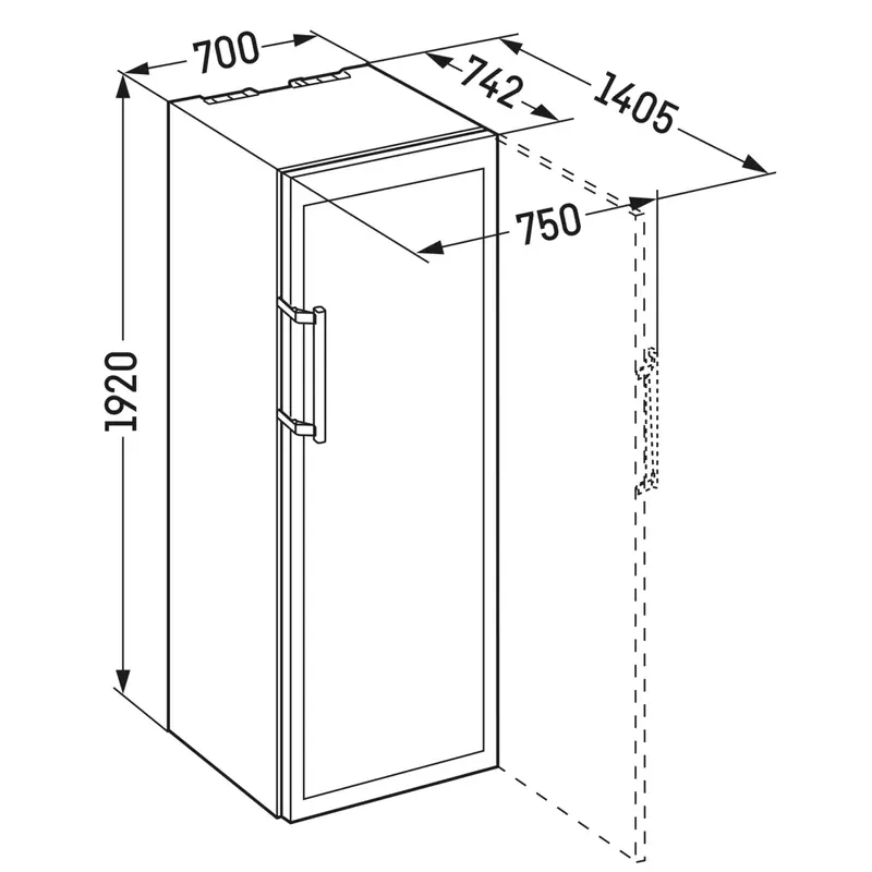 Liebherr WTes 5972 Vinidor borhűtő 2 zónás 211 palackos üveg ajtó 192x70x75cm