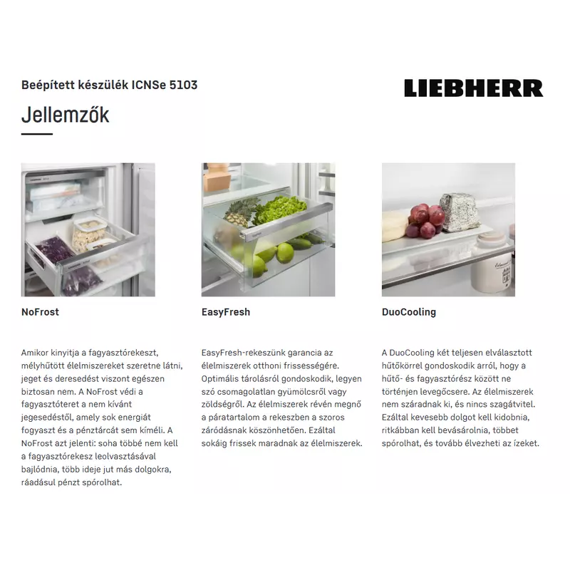 Liebherr ICNSe 5103 Plus beépíthető alulfagyasztós hűtő EasyFresh NoFrost 177cm