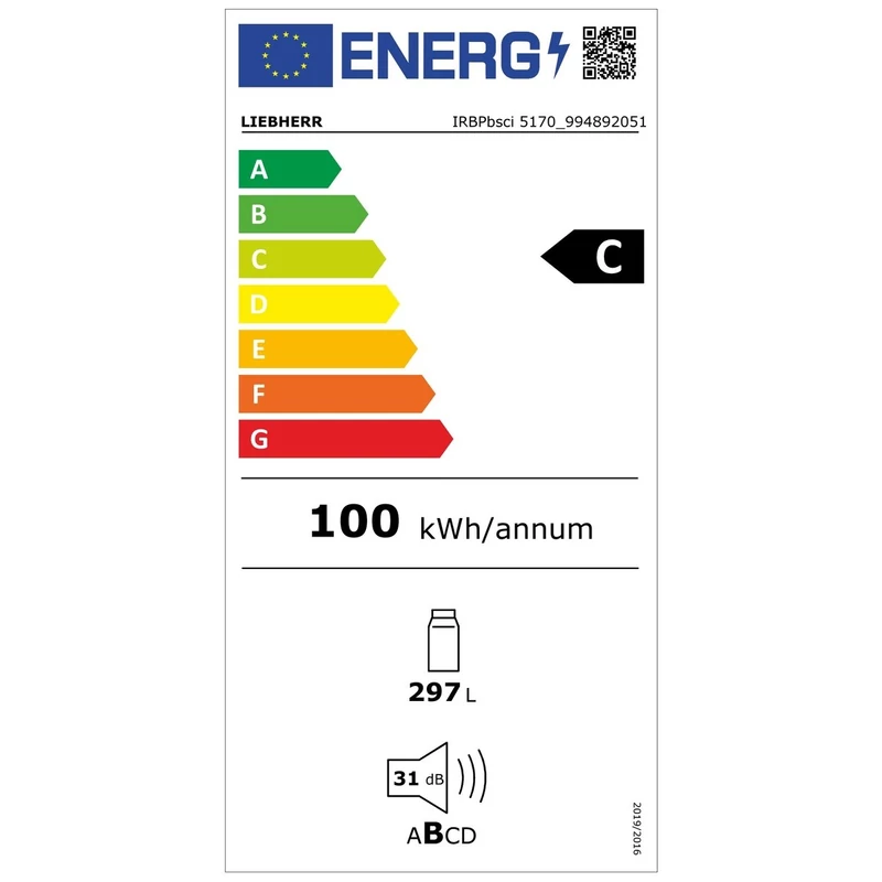 Liebherr IRBPbsci 5170 Peak BioFresh BlackSteel beépíthető egyajtós hűtő 297L 178cm