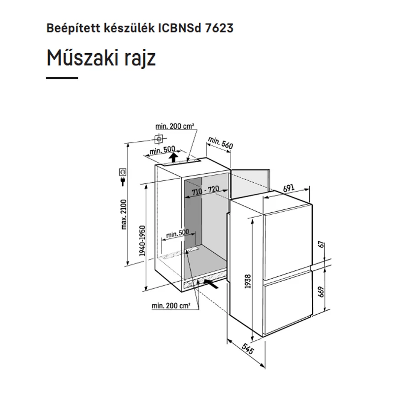 Liebherr ICBNSd 7623 Plus beépíthető alulfagyasztós hűtő BioFresh funkcióval 194x71cm