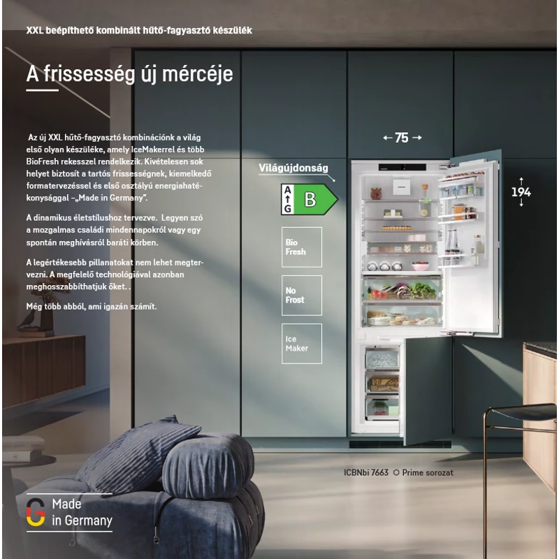 Liebherr ICBNbi 7663 Prime beépíthető alulfagyasztós hűtő BioFresh funkcióval 194x71cm