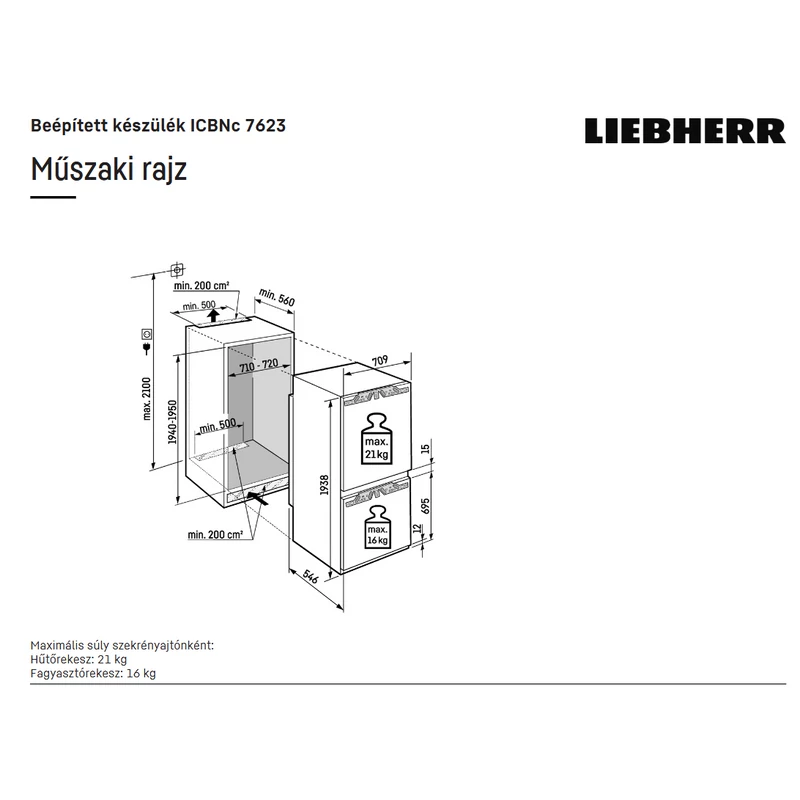 Liebherr ICBNc 7623 Plus beépíthető alulfagyasztós hűtő BioFresh funkcióval 194x71cm