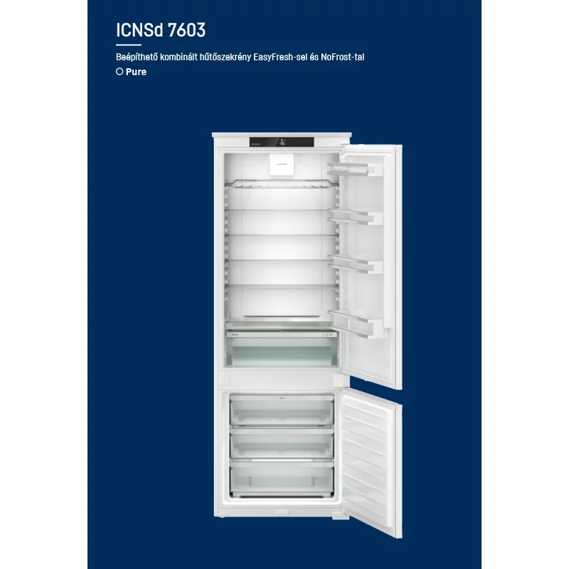 Liebherr ICNSd 7603 Pure beépíthető alulfagyasztós hűtő EasyFresh funkcióval 194x71cm