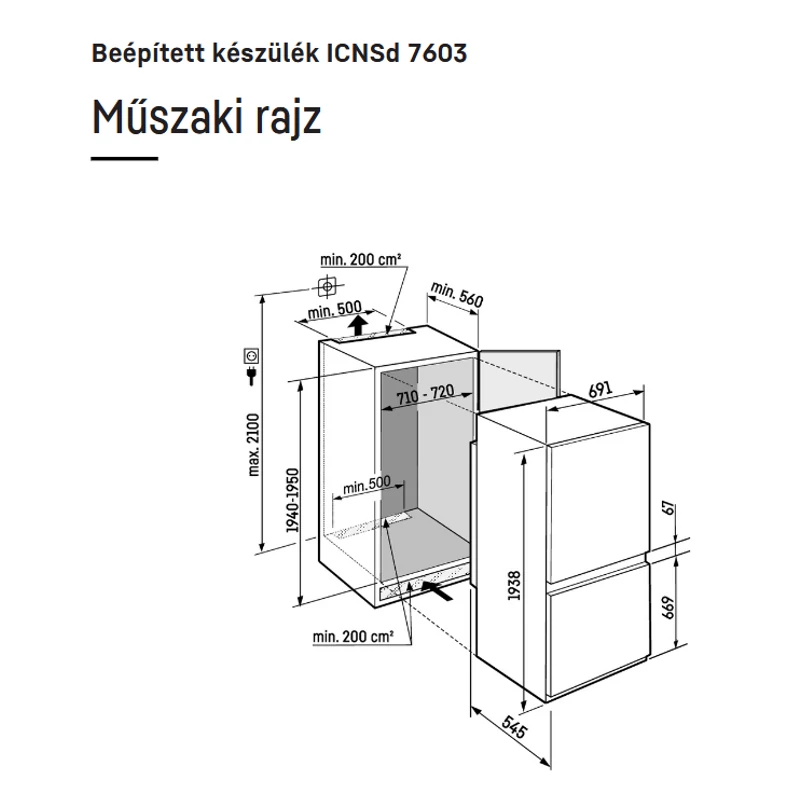 Liebherr ICNSd 7603 Pure beépíthető alulfagyasztós hűtő EasyFresh funkcióval 194x71cm