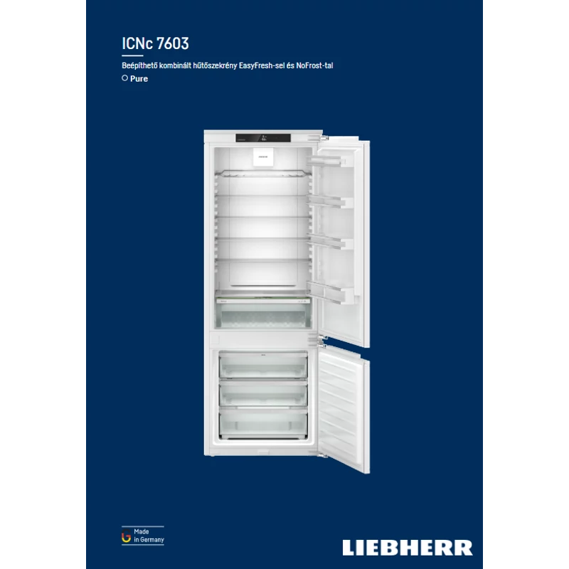 Liebherr ICNc 7603 Pure beépíthető alulfagyasztós hűtő EasyFresh funkcióval 194x71cm