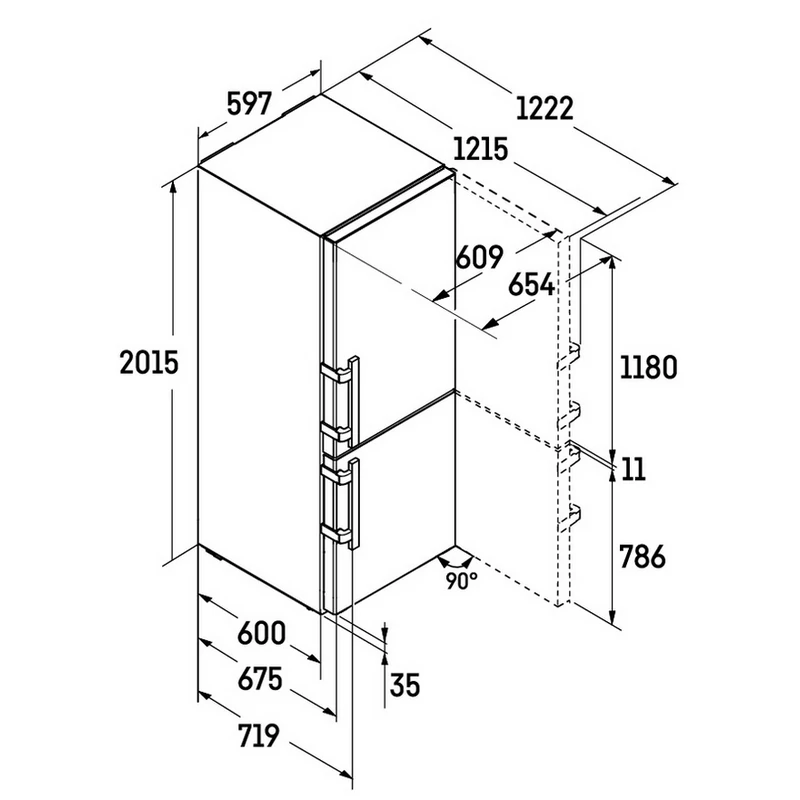 Liebherr CBNdgc 5733 Plus BioFresh NoFrost alulfagyasztós hűtő DarkGrey 202x60x68cm