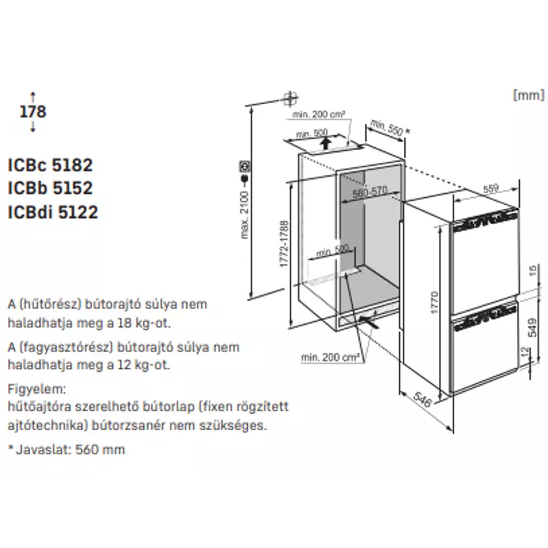 LIEBHERR ICBdi 5122 Plus - Integrálható kombinált hűtő-fagyasztó készülék BioFresh és SmartFrost funkciókkal