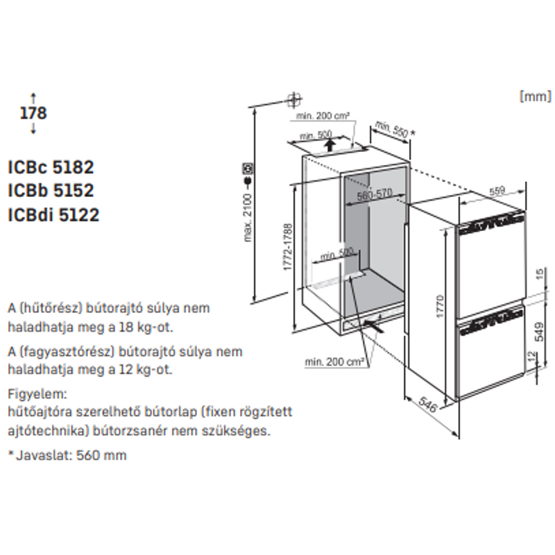 LIEBHERR ICBb 5152 Prime - Integrálható kombinált hűtő-fagyasztó BioFresh és SmartFrost funkciókkal