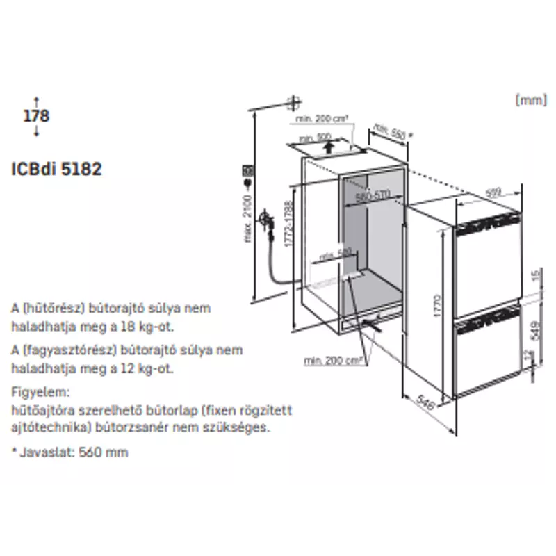 LIEBHERR ICBdi 5182  Peak - Integrálható kombinált hűtő-fagyasztó BioFresh és SmartFrost funkciókkal