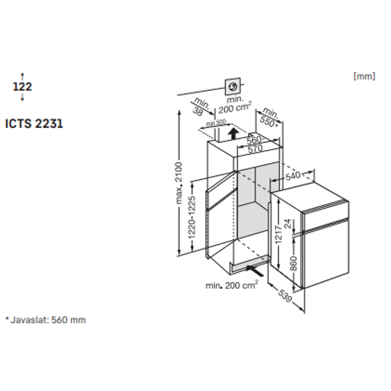 LIEBHERR  ICTS 2231 Comfort Integrálható kombinált hűtő-fagyasztó SmartFrost funkcióval