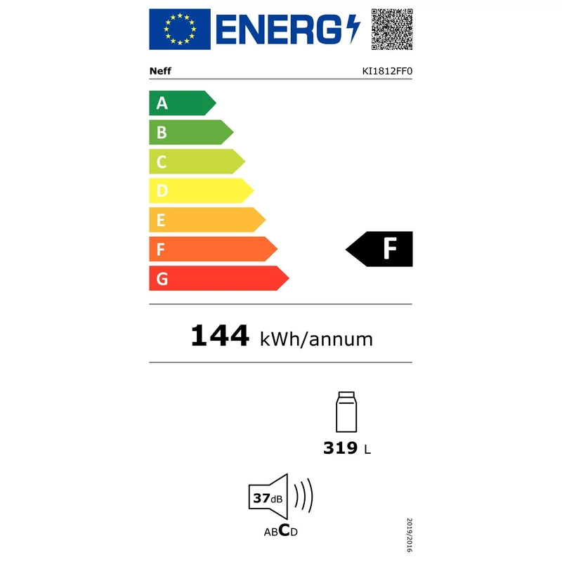 Neff KI1812FF0 beépíthető egyajtós hűtőszekrény 319L 178cm