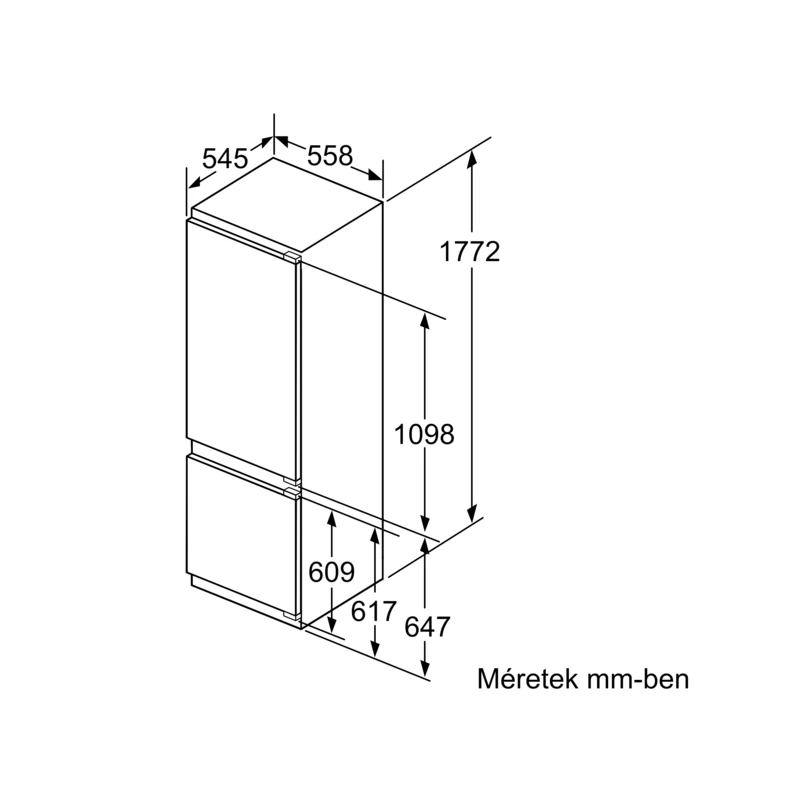 Neff KI6873FE0 beépíthető alulfagyasztós hűtő 178cm 209+61L
