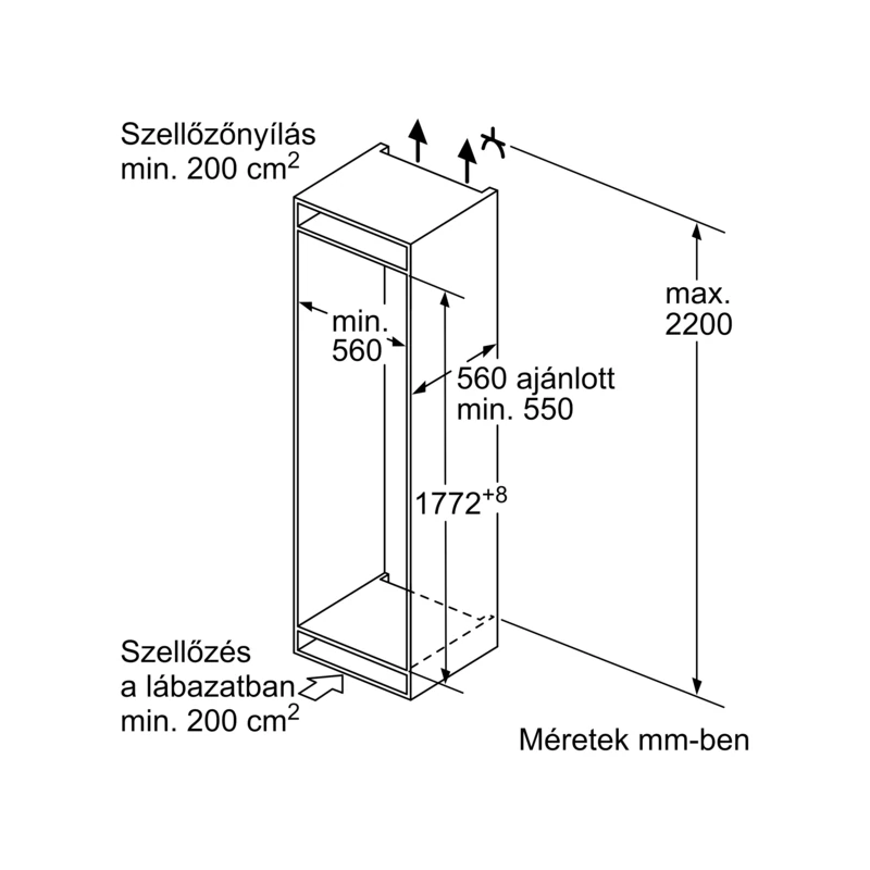Neff KI6873FE0 beépíthető alulfagyasztós hűtő 178cm 209+61L