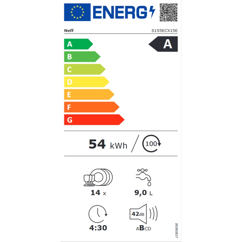 Neff S155ECX15E teljesen beépíthető mosogatógép OpenDry szárítás TimeLight Line