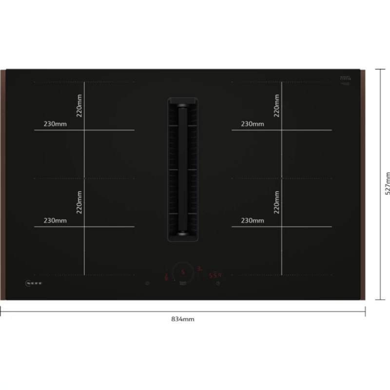 Neff V68YHL4B0 indukciós lap beépített elszívóval Flex Design Matt Black Twist Touch vezérlés 80cm Collection