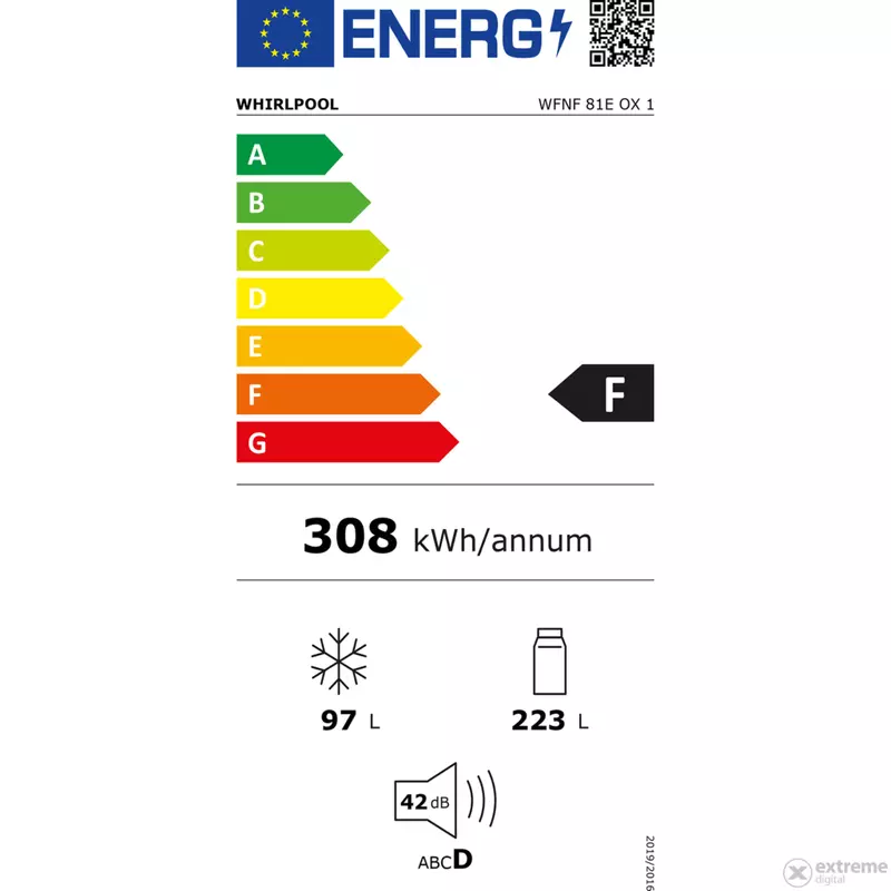 Whirlpool WFNF 81E OX 1 NoFrost alulfagyasztós hűtő optic inox