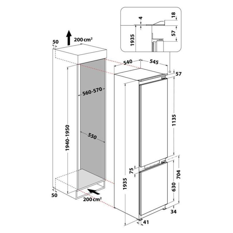 Whirlpool WHC20 T352 Total No Frost beépíthető hűtőszekrény