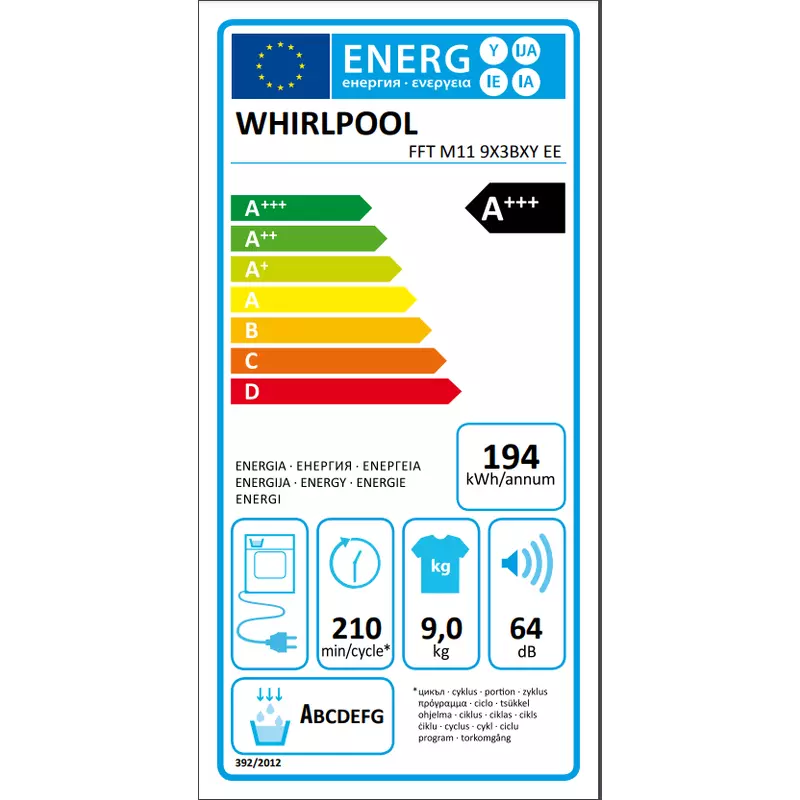 Whirlpool FFT M11 9X3BXY EE hőszivattyús szárítógép 9kg A+++