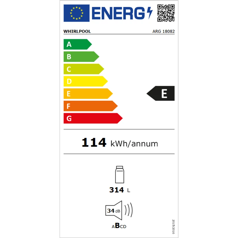 Whirlpool ARG 18082 beépíthető egyajtós hűtő 314L 178cm