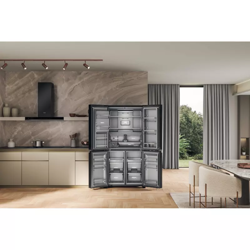 Whirlpool WQ9I FO2BX EF alulfagyasztós 4 ajtós Triple NoFrost hűtőszekrény Black Steel