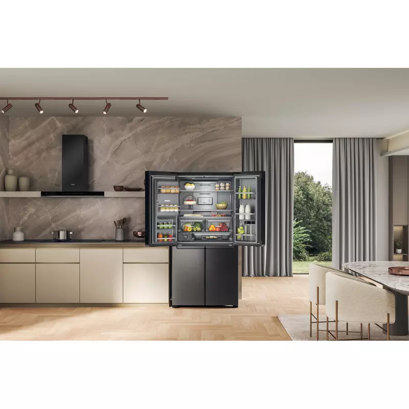 Whirlpool WQ9I FO2BX EF alulfagyasztós 4 ajtós Triple NoFrost hűtőszekrény Black Steel