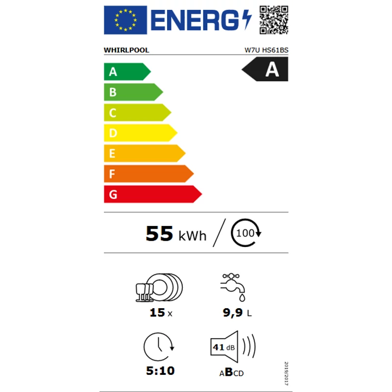 Whirlpool W7U HS61BS  pult alá építhető mosogatógép Black Stain előlappal