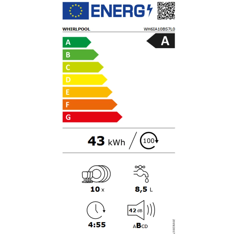 Whirlpool WH6IA10BS7L0 Beépíthető mosogatógép