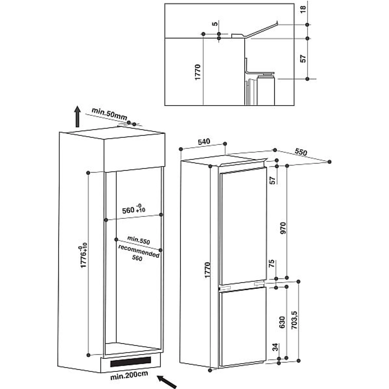 WHIRLPOOL Beépíthető Kombinált Hűtőszekrény ART 6711/A++ SF