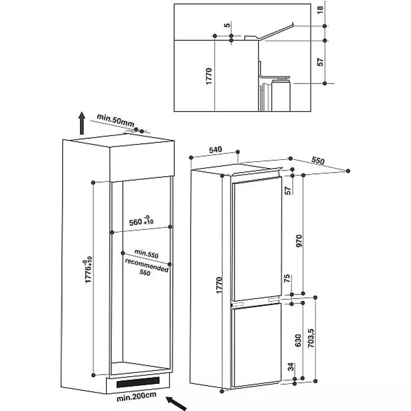 WHIRLPOOL Beépíthető Kombinált Hűtőszekrény ART 6711 SF2