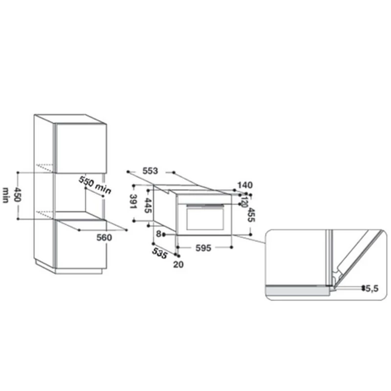 WHIRLPOOL WMW54HMB Beépíthető Mikrohullámú Sütő fekete