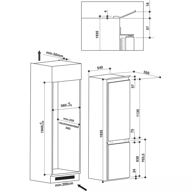 WHIRLPOOL Beépíthető Kombinált Hűtőszekrény ART 97101 2